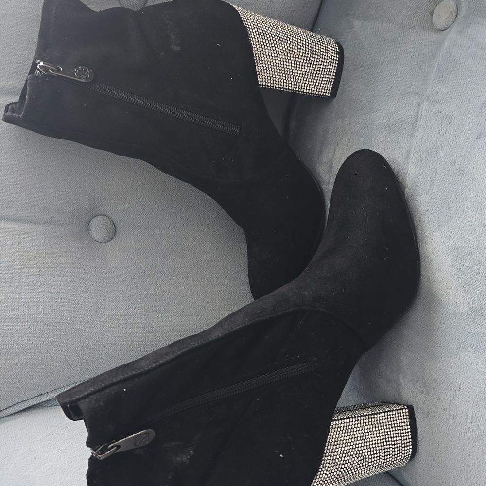 Black Booties Jeweled Rhinestone Heel - Picture 3 of 5